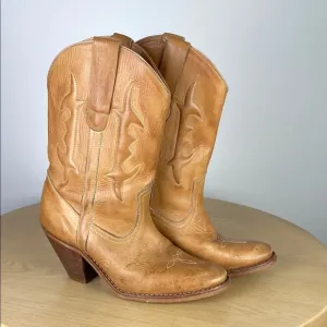 Leather Heeled Western Boot Women's 7 Coastal Cowgirl Cowboy Classic Retro Boho