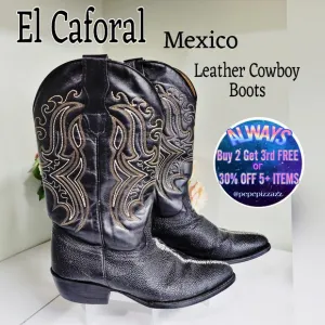 LEATHER MADE IN MEXICO COWBOY WESTERN POINTED TOE BOOTS.