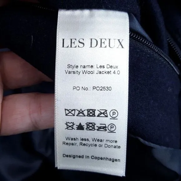 LES DEUX Varsity Jacket Mens XS Navy Snap Button Wool Basketball Sneakers $439