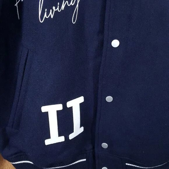 LES DEUX Varsity Jacket Mens XS Navy Snap Button Wool Basketball Sneakers $439