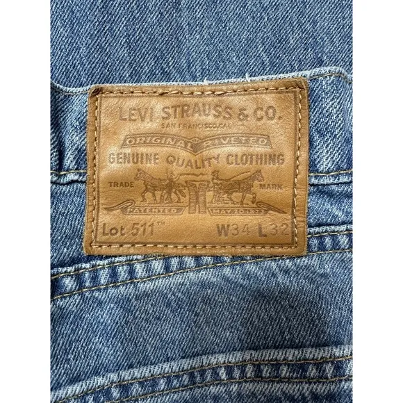 Levi's Big E 511 Slim Fit Jeans W34 L32 Thrashed Distressed Mid Wash Denim Mens