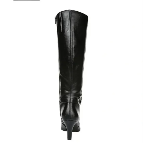Life Stride Galina Black Pointy Toe Faux Leather Knee High Heel Boots 6.5