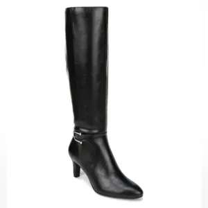 Life Stride Galina Black Pointy Toe Faux Leather Knee High Heel Boots 6.5