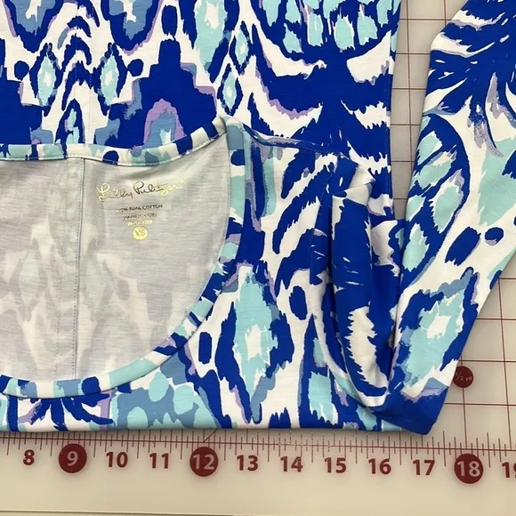 LILLY PULITZER “Beacon” Cotton Pineapple/Tribal Border 3/4 SLV Preppy Dress XS