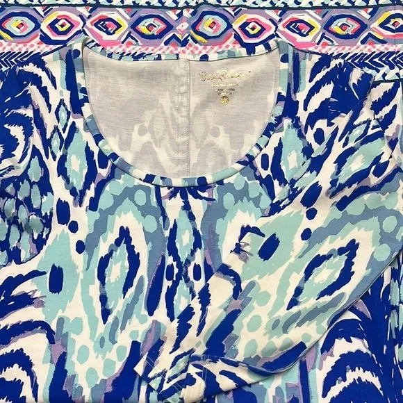 LILLY PULITZER “Beacon” Cotton Pineapple/Tribal Border 3/4 SLV Preppy Dress XS