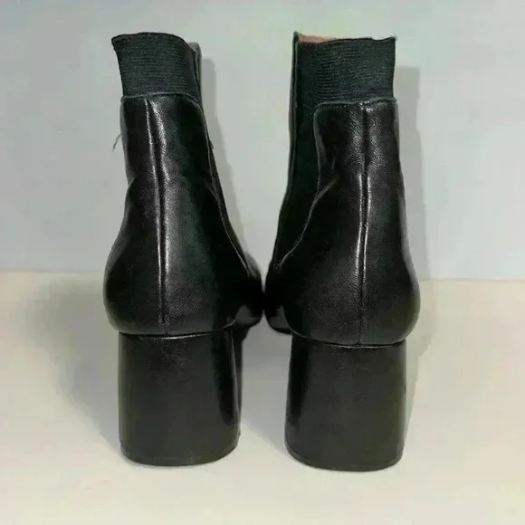 Linea Paolo Women's Sz 8 1/2 Black Leather Sienna Chelsea Pointy Block Heel Boot