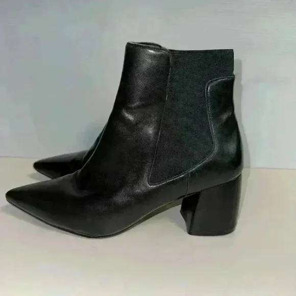 Linea Paolo Women's Sz 8 1/2 Black Leather Sienna Chelsea Pointy Block Heel Boot