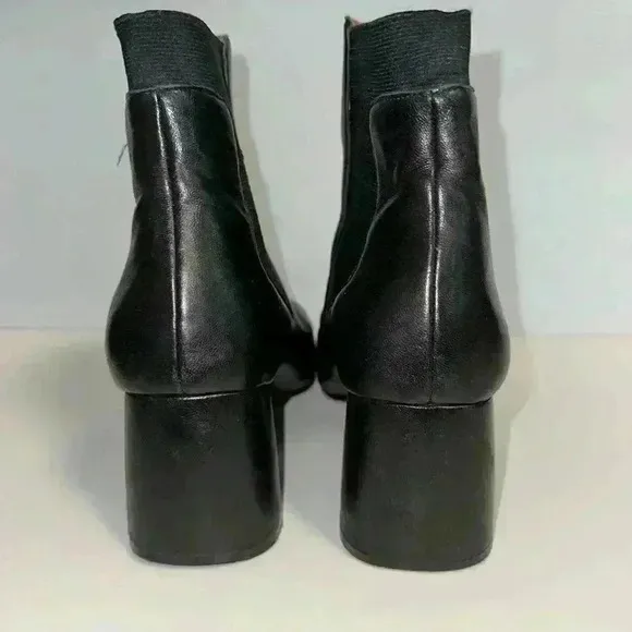 Linea Paolo Women's Sz 8 1/2 Black Leather Sienna Chelsea Pointy Block Heel Boot