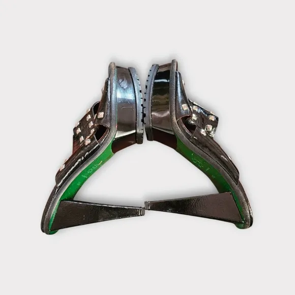 Lisa for Donald J Pliner Black Patent Leather Studded Platform Heeled Sandals