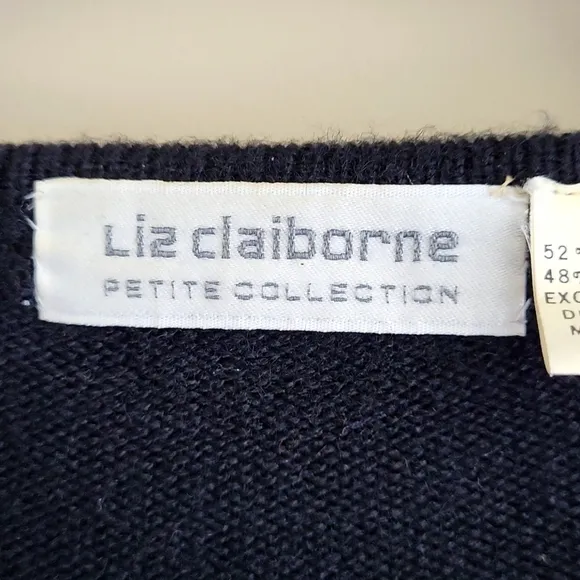 LIZ CLAIBORNE Vintage Sequin argyle sweater black lambswool and sequins