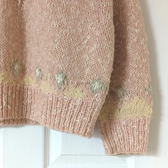 Liz Sport 90's Vintage Fair Isle &amp; Marled Knit Wool Blend V-neck Sweater Pink M