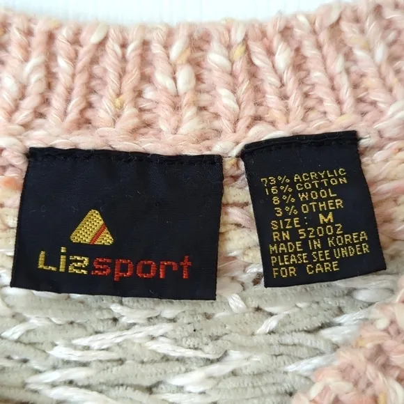 Liz Sport 90's Vintage Fair Isle &amp; Marled Knit Wool Blend V-neck Sweater Pink M