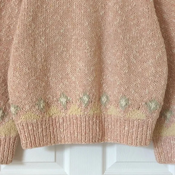 Liz Sport 90's Vintage Fair Isle &amp; Marled Knit Wool Blend V-neck Sweater Pink M