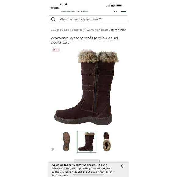 L.L. Bean Brown Waterproof Nordic Zip Boots Size 6.5 Medium