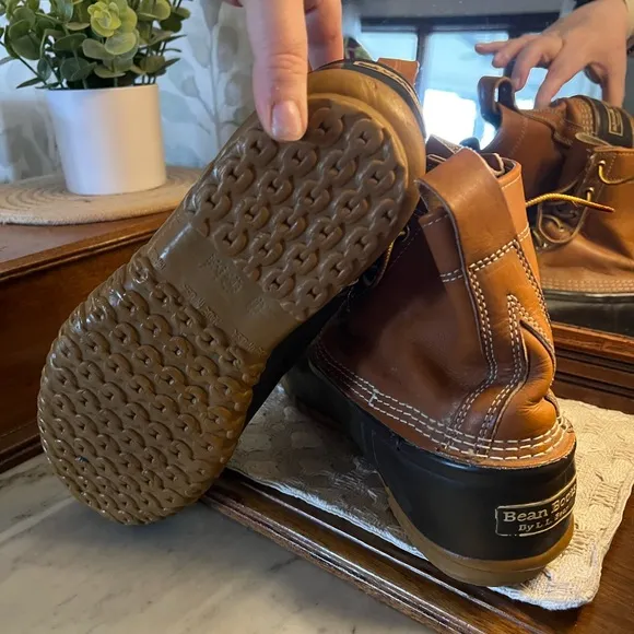 L.L. BEAN Classic Bean Boots Rubber and Leather Waterproof Brown Tan Men's Sz 10