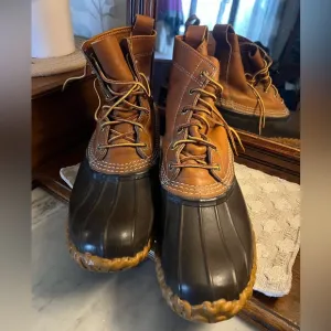 L.L. BEAN Classic Bean Boots Rubber and Leather Waterproof Brown Tan Men's Sz 10
