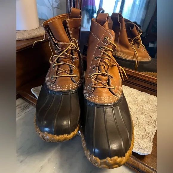 L.L. BEAN Classic Bean Boots Rubber and Leather Waterproof Brown Tan Men's Sz 10