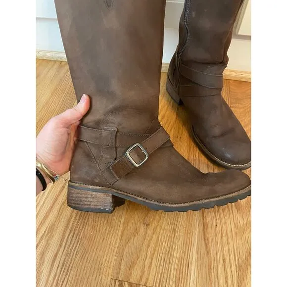 LL Bean Deerfield Brown Leather Water Resistant Classic Buckle Riding Boots‎ 8.5