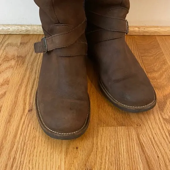 LL Bean Deerfield Brown Leather Water Resistant Classic Buckle Riding Boots‎ 8.5