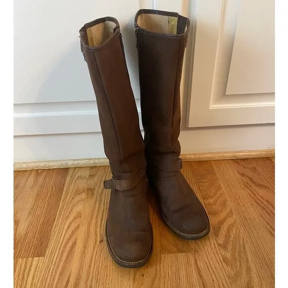 LL Bean Deerfield Brown Leather Water Resistant Classic Buckle Riding Boots‎ 8.5