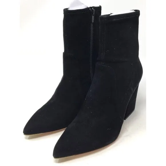 Loeffler Randall Isla Women's Size 6B Black Suede Pointed Toe Chunky-Heel Boots