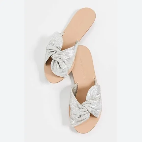 Loeffler Randall Phoebe Silver Leather Knot Flat Sandals, sz 8