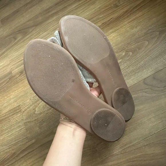 Loeffler Randall Phoebe Silver Leather Knot Flat Sandals, sz 8