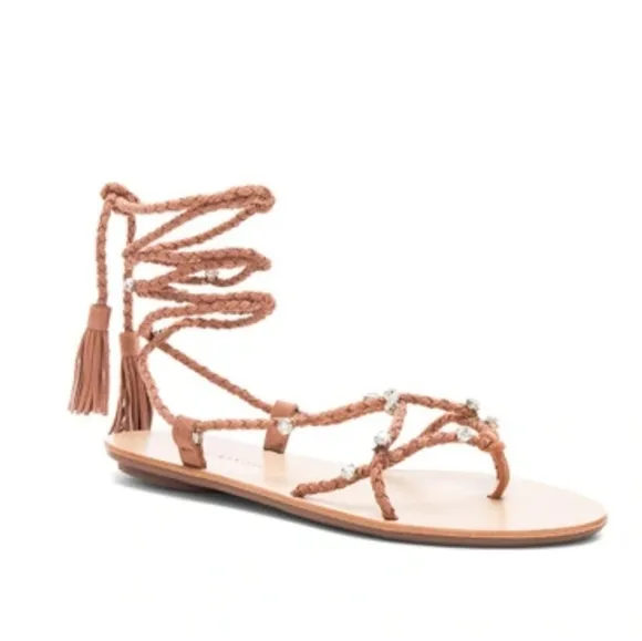 Loeffler Randall Rhinestone studded blush suede sandals. Size 8B New in Box.