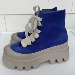 LoFina Lace-Up Suede Chunky Platform Sole Boots Blue size 40