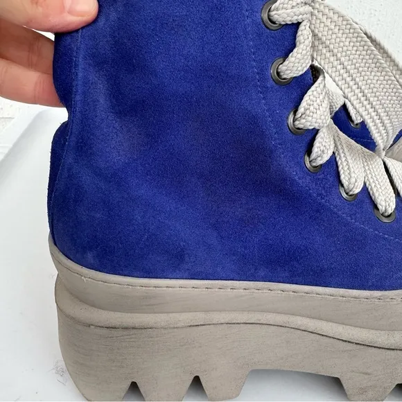 LoFina Lace-Up Suede Chunky Platform Sole Boots Blue size 40