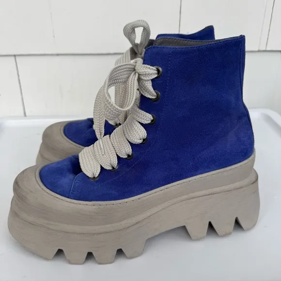 LoFina Lace-Up Suede Chunky Platform Sole Boots Blue size 40