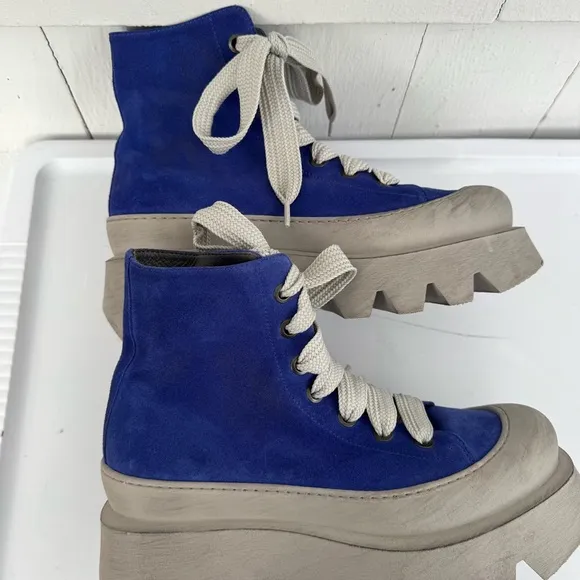 LoFina Lace-Up Suede Chunky Platform Sole Boots Blue size 40