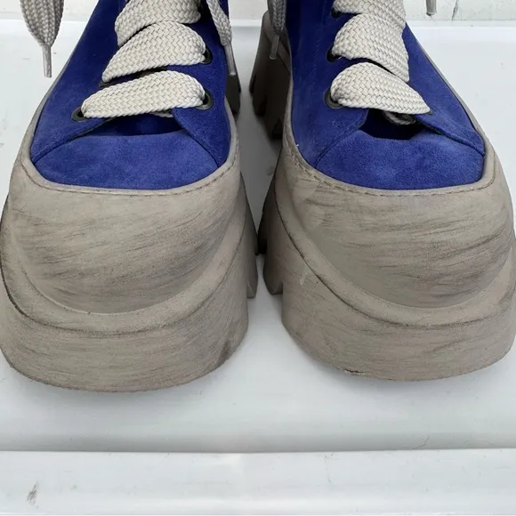 LoFina Lace-Up Suede Chunky Platform Sole Boots Blue size 40
