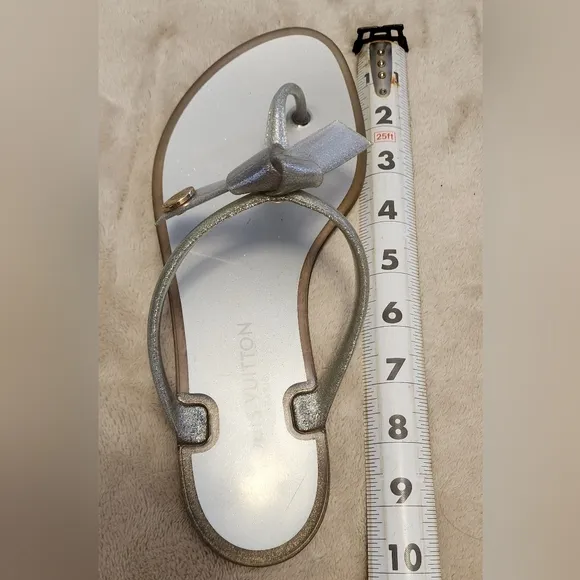 Louis Vuitton Silver Sandals Metallic T-Bar Design
