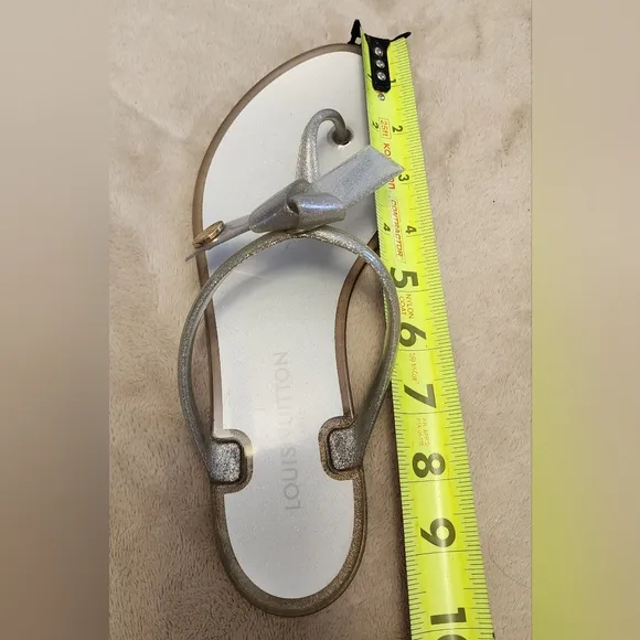 Louis Vuitton Silver Sandals Metallic T-Bar Design