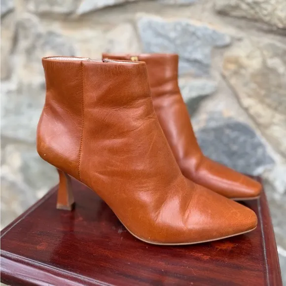 Louise Et Cie Lenci Bootie Birch Brown Leather Pointed Toe Ankle Boots Size 8