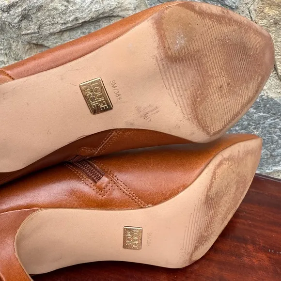 Louise Et Cie Lenci Bootie Birch Brown Leather Pointed Toe Ankle Boots Size 8