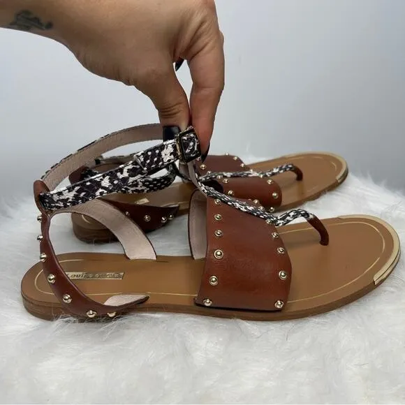 LOUISE ET CIE Snakeskin Eviana Sandals Womens Size 7.5 Brown Leather Studded