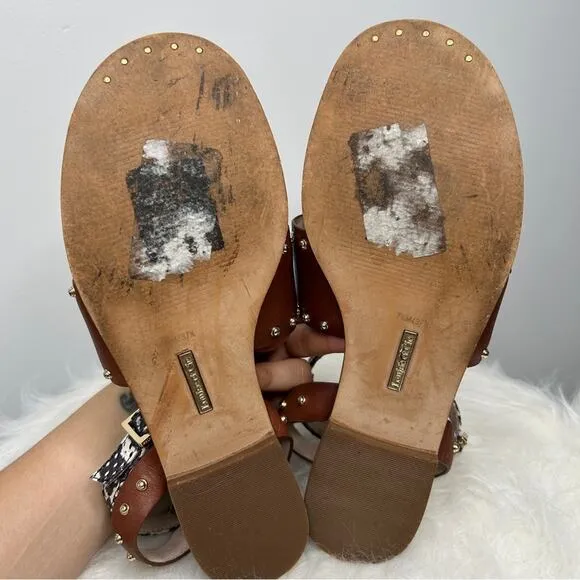 LOUISE ET CIE Snakeskin Eviana Sandals Womens Size 7.5 Brown Leather Studded