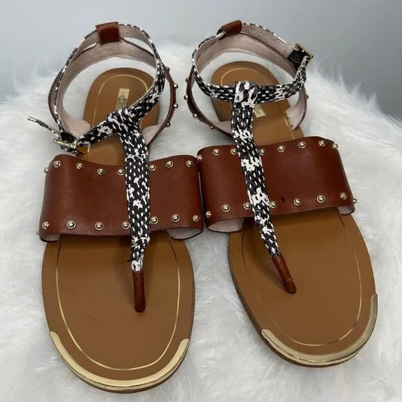LOUISE ET CIE Snakeskin Eviana Sandals Womens Size 7.5 Brown Leather Studded