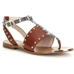 LOUISE ET CIE Snakeskin Eviana Sandals Womens Size 7.5 Brown Leather Studded