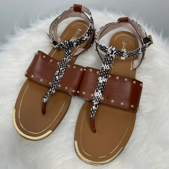 LOUISE ET CIE Snakeskin Eviana Sandals Womens Size 7.5 Brown Leather Studded