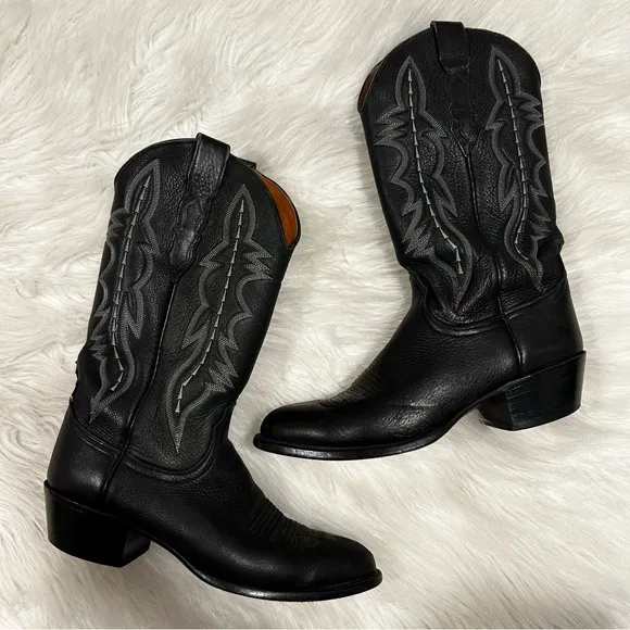 Lucchese Black Leather Western Boots