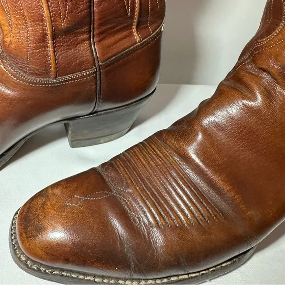 Lucchese Brown Western Cowboy Boots with Traditional Stitching