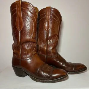Lucchese Brown Western Cowboy Boots with Traditional Stitching