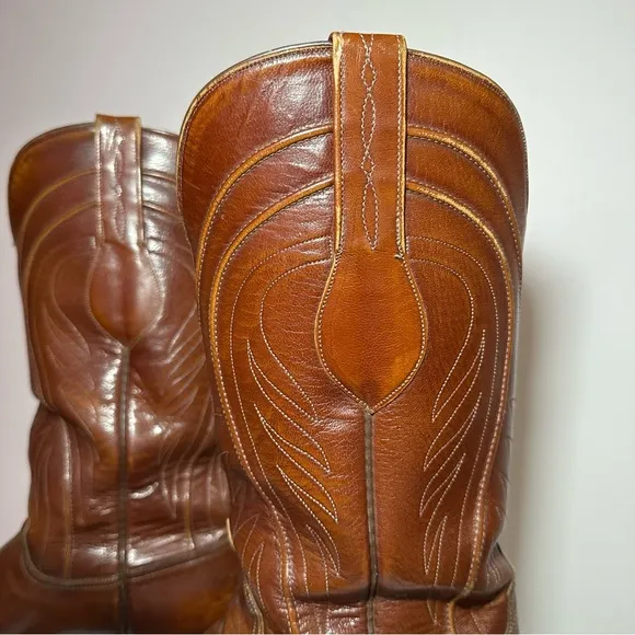 Lucchese Brown Western Cowboy Boots with Traditional Stitching