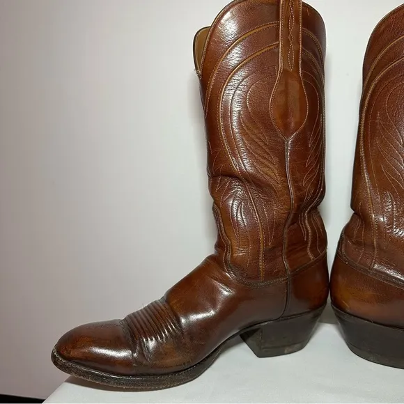Lucchese Brown Western Cowboy Boots with Traditional Stitching