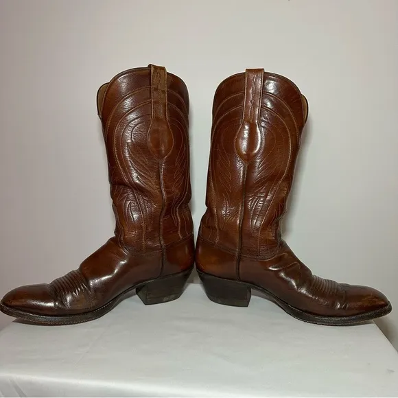 Lucchese Brown Western Cowboy Boots with Traditional Stitching