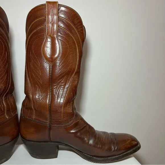 Lucchese Brown Western Cowboy Boots with Traditional Stitching
