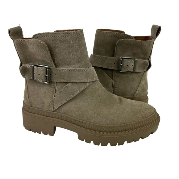 Lucky Brand Elyton Boots Suede Leather Tan Lug Sole Chunky Boots Size 9
